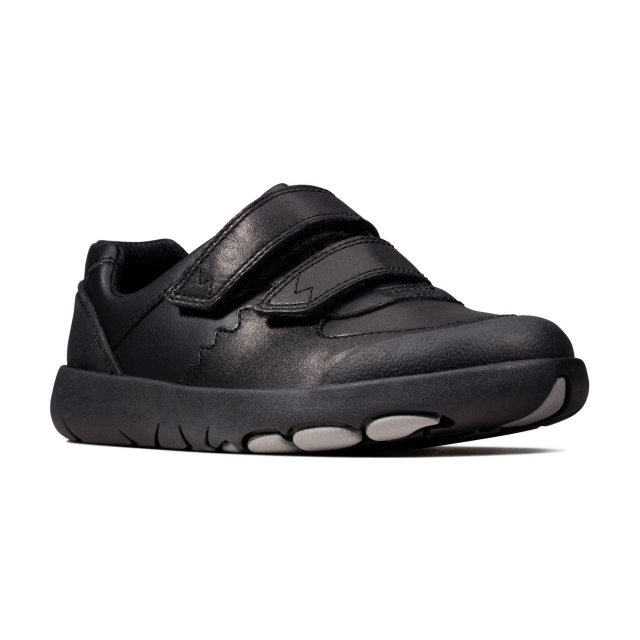 Clarks Rex Pace Kids Black Leather 