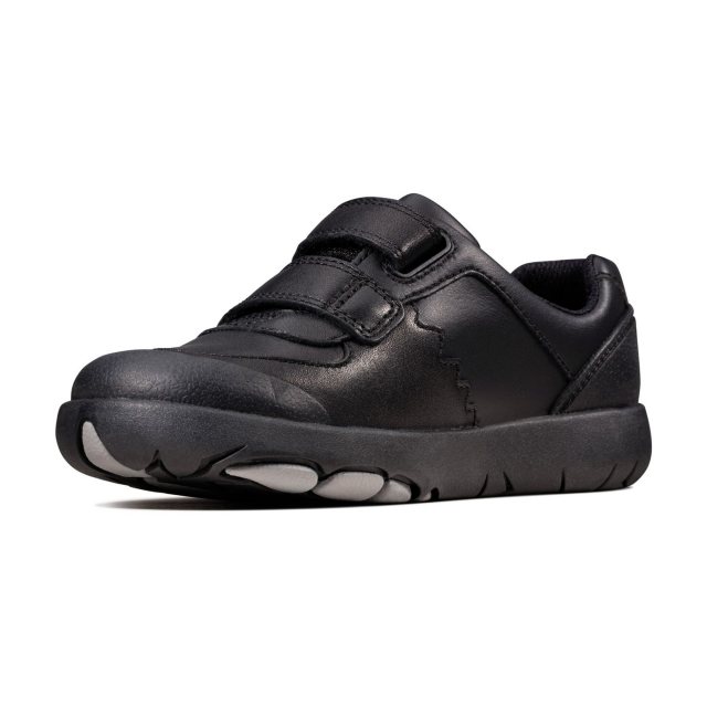 Clarks Rex Pace Kids Black Leather 