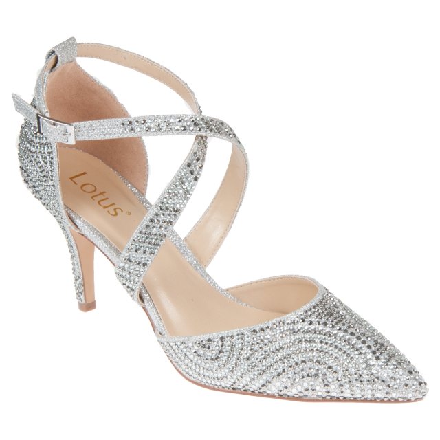 silver diamante court shoes