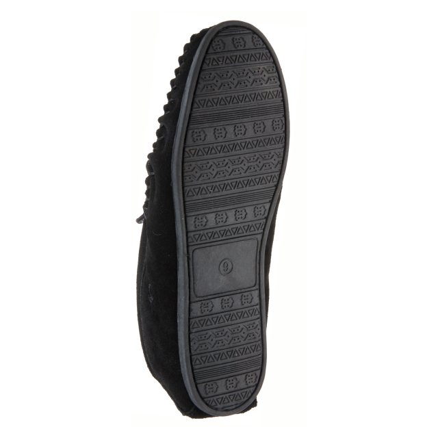 Mokkers Men's Bruce Real Suede Moccasin Slippers - Leather Sole, Size 16 US, Black