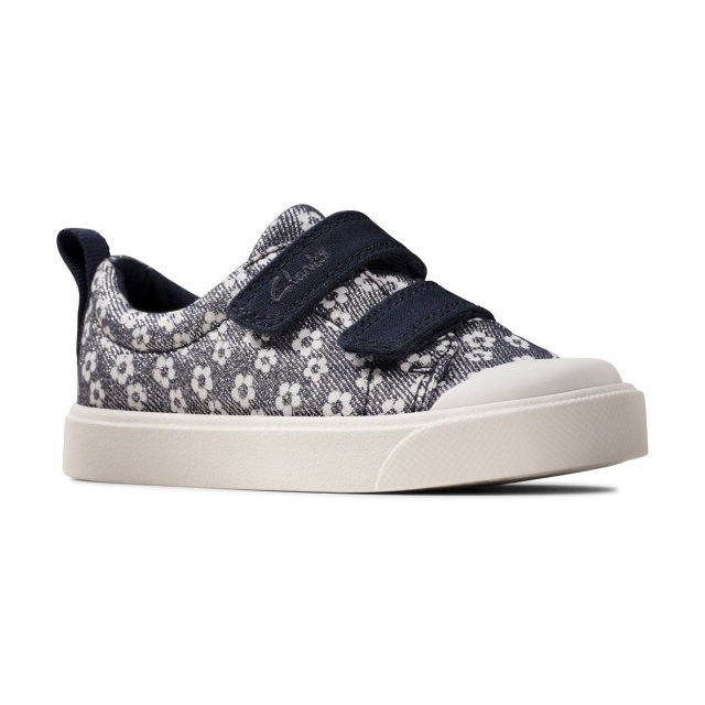 Clarks City Bright Toddler Textile Canvas in Navy Floral Wide Fit Size 5½ 