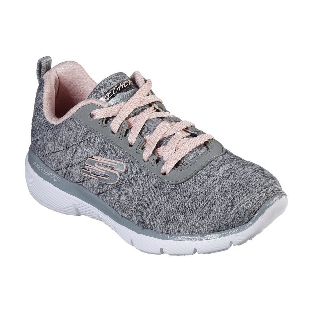 Skechers Skech Appeal 3.0 - Insiders Grey Light Pink 81631L GYLP - Girls Trainers Humphries Shoes