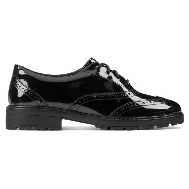 Clarks Loxham Brogue Youth Black Patent 26151595 - Girls School Shoes ...